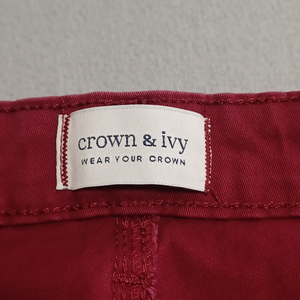 Crown & Ivy Pants Womens 12 Red High-Rise Skinny Stretch Cotton Lycra Casual - Picture 2 of 13